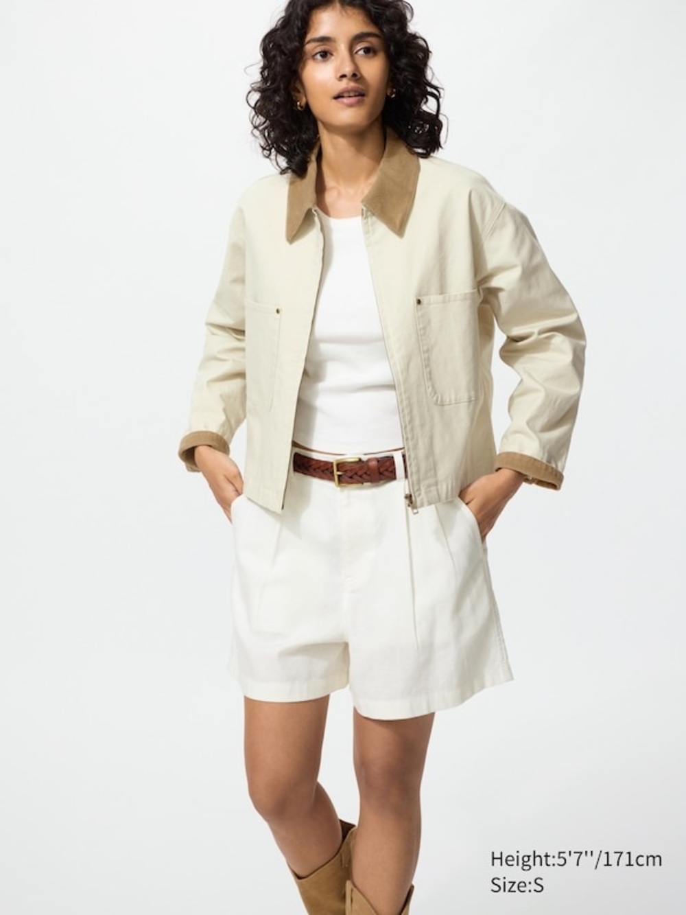 EUC Uniqlo Zip-up Short Barn Jacket Corduroy Pockets Woman’s Size XS/S - Picture 3 of 7